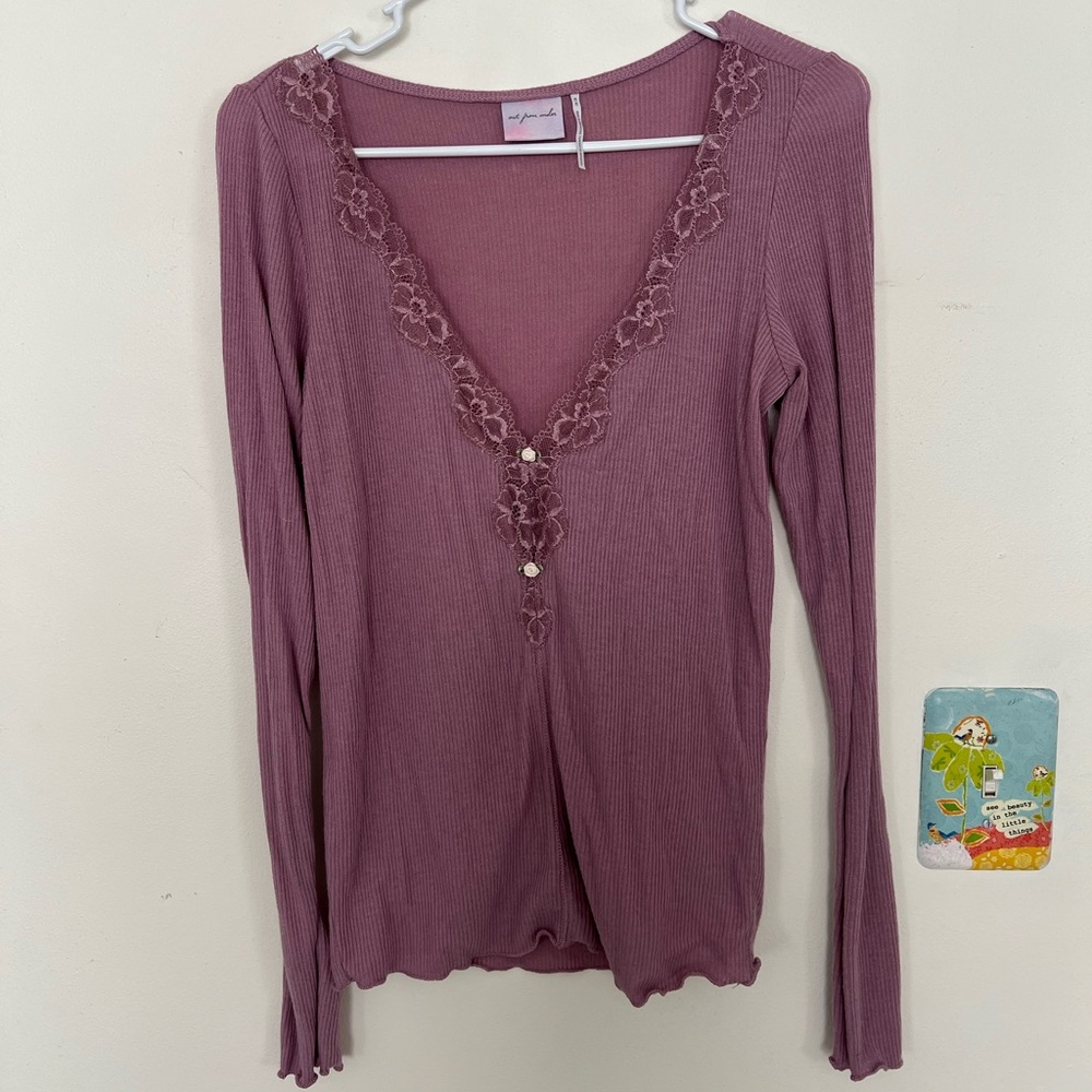UO Elegant Purple Lace Trim Long Sleeve Top